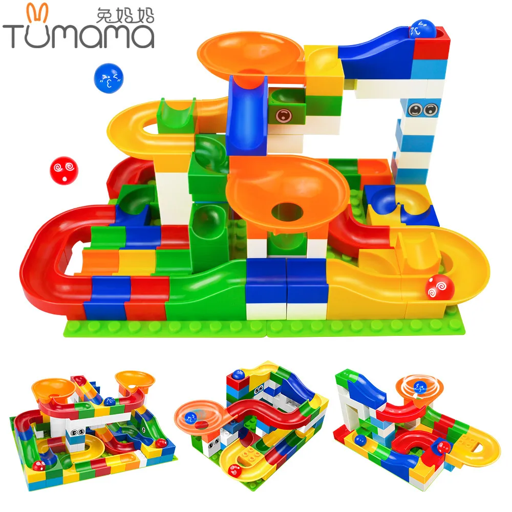 

Tumama 52-104Pcs Construction Marble Race Run Maze Balls Track Building Blocks Big Size Educational Bricks Compatible Toys Kids