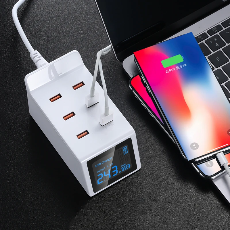 Настольная зарядная станция с несколькими USB портами ЖК дисплей быстрая зарядка 3