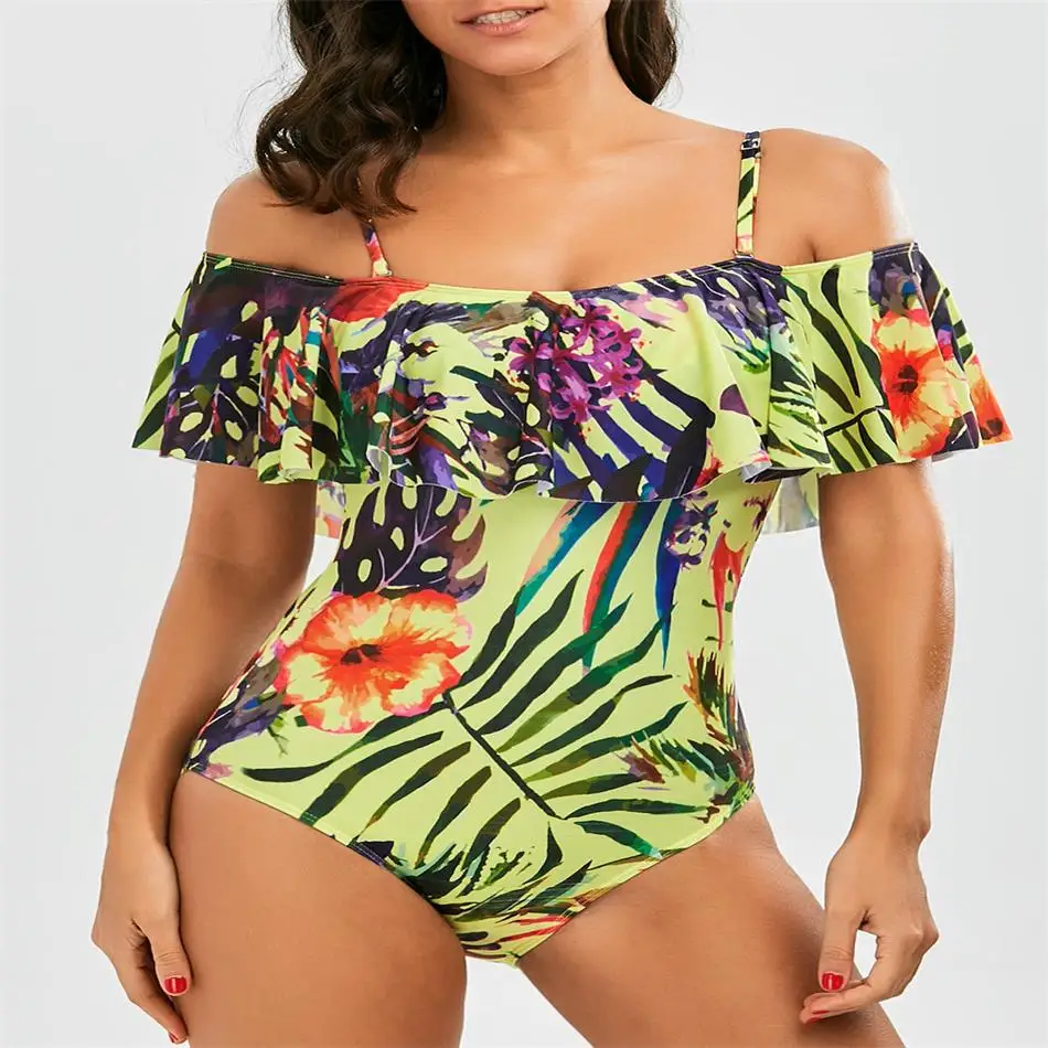 2018 Print Bandeau Ruffle One-Piece Suits Triangle Swimsuit Adjustable Straped Padded Swimwear Summer Hot Bandage Bathing Suit 2018 Print Bandeau Ruffle One-Piece Suits Triangle Swimsuit Adjustable Straped Padded Swimwear Summer Hot Bandage Bathing Suit