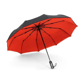 

10 Bone Automatic Three Folding Umbrella For Double Layer Women Anti-UV Sun Parasol Men Business Windproof Rain Umbrellas