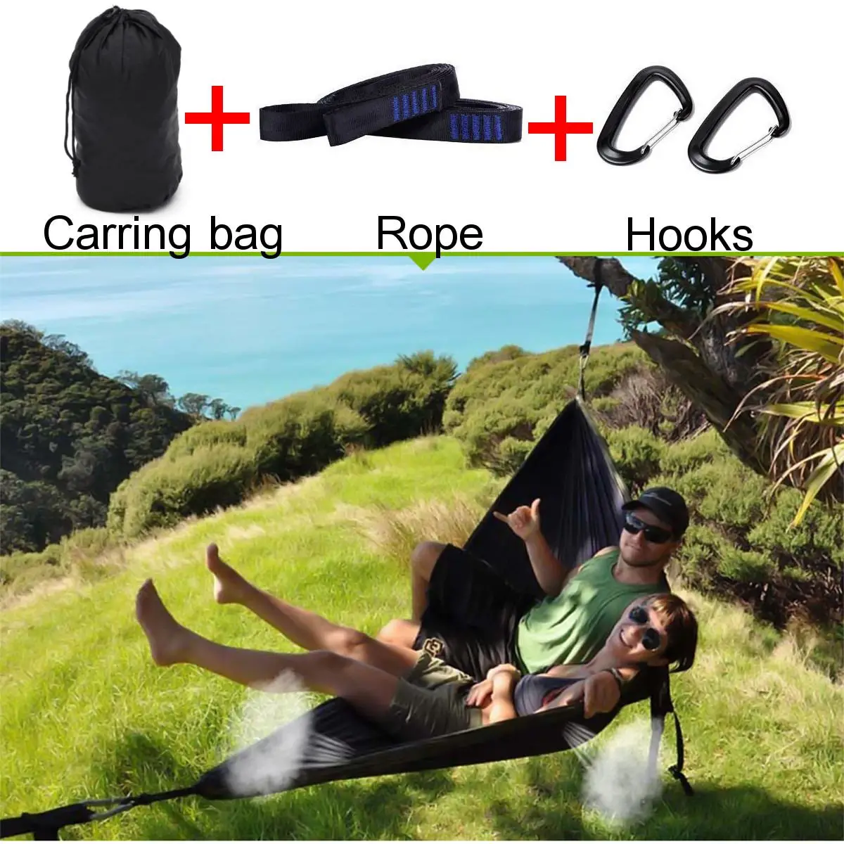 

6Pcs/set Portable Outdoor Camping Hammock High Strength Parachute Fabric Hanging Bed Hunting Sleeping Swing