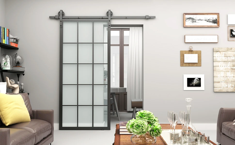 Diyhd Black Steel Framed Glass Door Panel Interior Clear Tempered