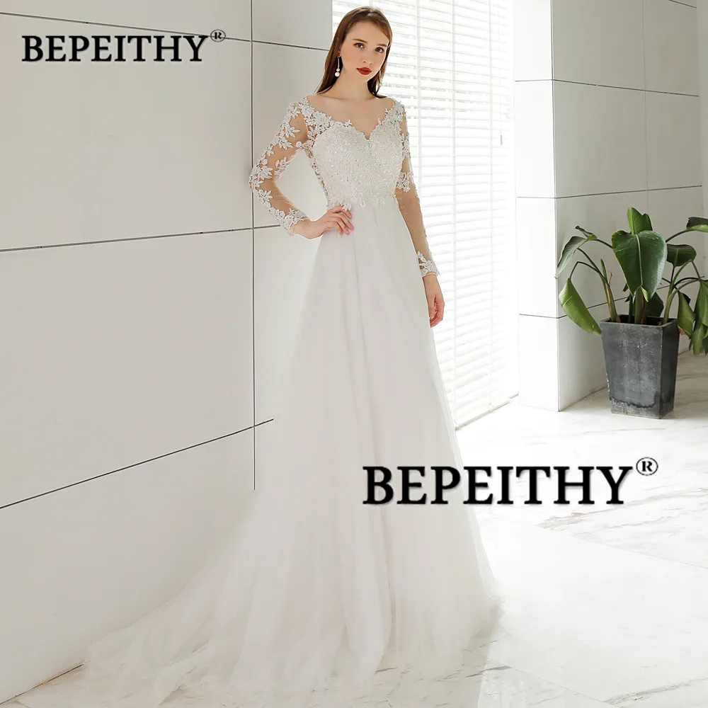 Vestido De Novia, Пляжное свадебное платье, сексуальное, с открытой спиной,, дизайн, полный рукав, кружева, свадебные платья, горячая распродажа