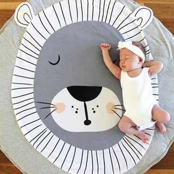 

ln stock Play Mat Round Lion Printed Pure Cotton Crawling Blanket Infant Game Pad Play Rug Floor Carpet Baby Gym Decor
