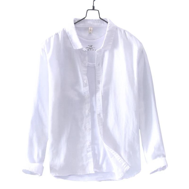 New brand cotton linen shirts men solid white spring and summer mens shirt fashion square collar shirt male tops chemise