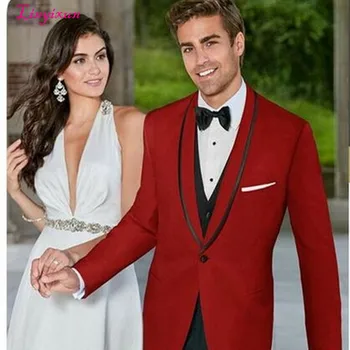 

Linyixun New Red Mens Suits 3 Pieces Wedding Suits for Men Single Breasted Groom Tuxedos Business Formal men Suit