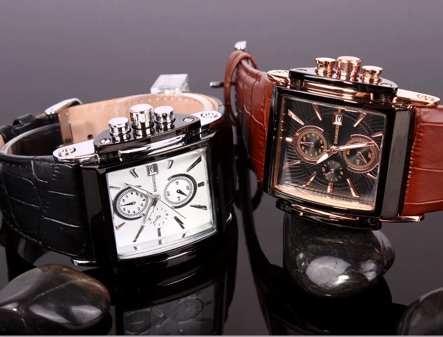 BOAMIGO Coffee Leather Strap Mens Watches Fashion Casual Waterproof Quartz Watch Analog Rectangle Male Clock Relogio Masculino (23)