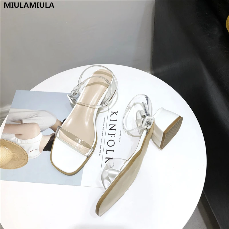 

MIULAMIULA Brand Designer 2019 Summer New Elegant Transparent Narrow Band Lady Sandals High Heels Pumps Leather Shoe Female35-40