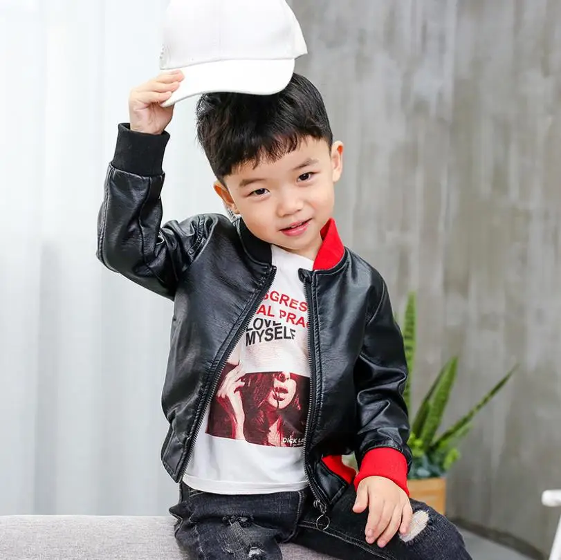 

New spring autumn Pu jackets baby boy back embroidery fashion coats children hit colors Pu outerwear tops ws171 free shipping
