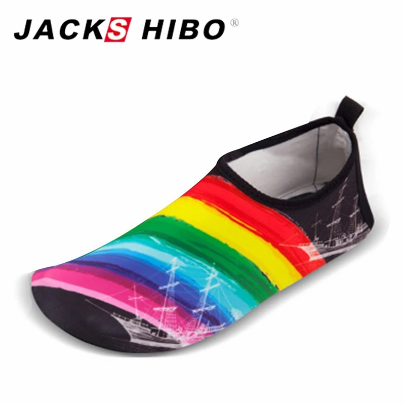 JACKSHIBO/летние пляжные мягкие носки обувь Для мужчин воды выше Быстросохнущие кроссовки Радуга шаблон быстросохнущая кроссовки босиком