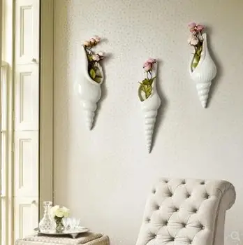 

Creative ceramic shell vase, wall hanging conch, home decoration craft