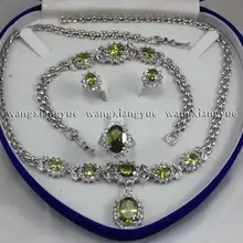 Очаровательный! Перидот инкрустация Браслет ссылка серьги кольцо Цепочки и ожерелья набор кварцевые изысканные свадебные широкий часы Крылья женские королева