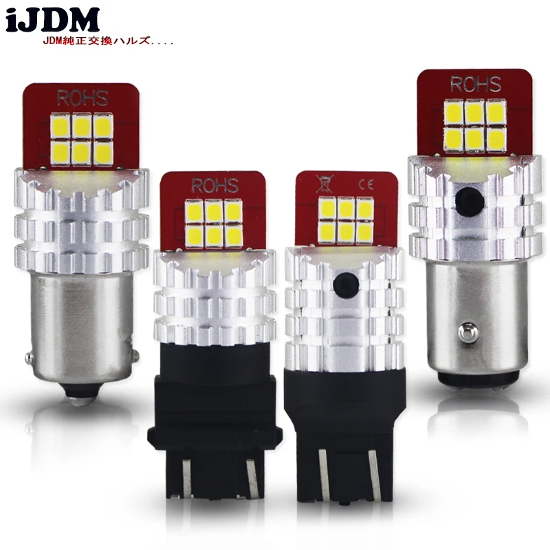 IJDM P21W светодиодные лампы 7443 W21W 1156 T20 W21/5 W 7440 bay15d Автомобильные DRL SMD белый красный