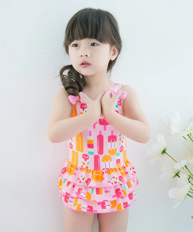vendita al dettaglio sveglio ice cream ragazze costumi da bagno 2016 nuovo bambino increspato swimwear per