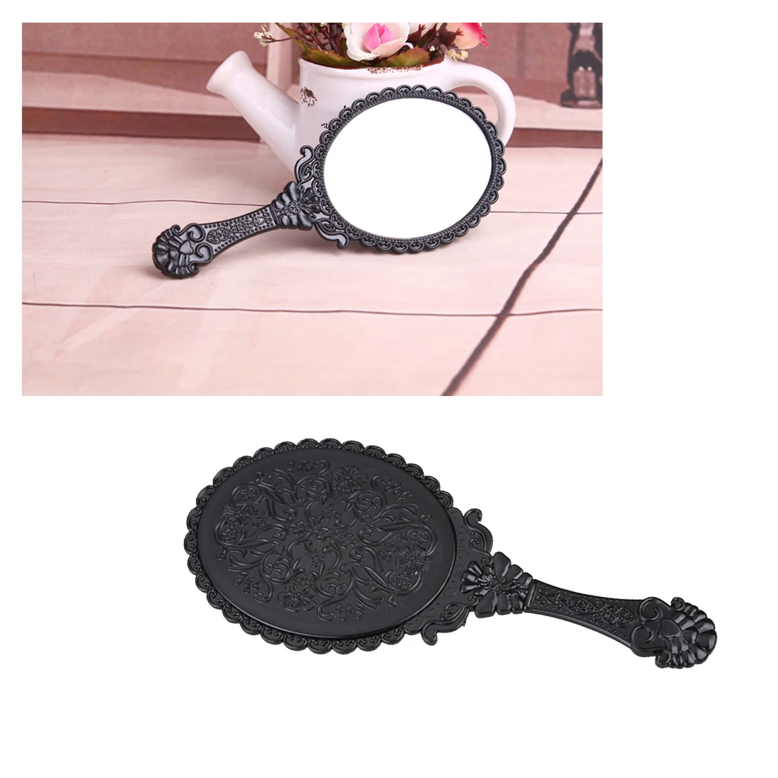 New arrival 1pc Silver Vintage Lady Floral Repousse Oval Round Makeup