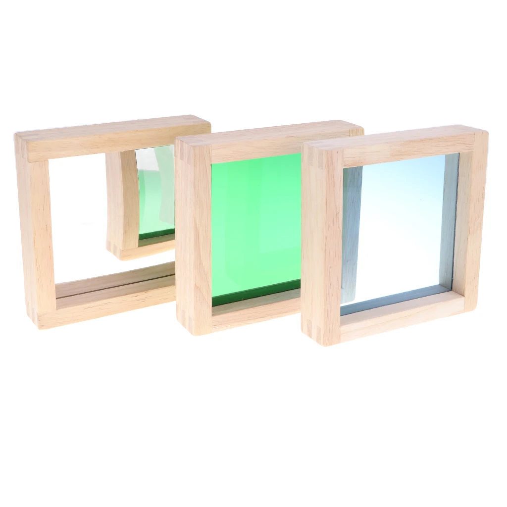 Baby Toddler Wooden Montessori Toys - 7 Pieces Rainbow Mirror Buliding Blocks Stacking Blocks