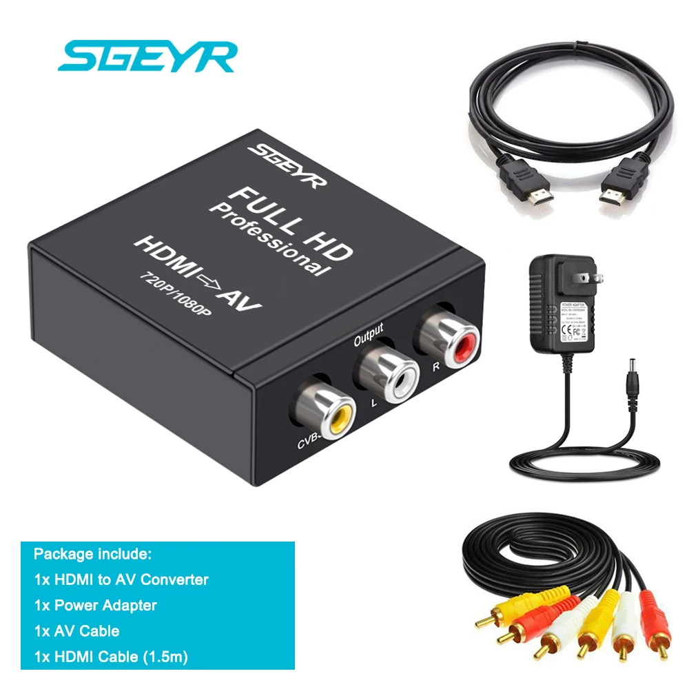SGEYR HDMI To AV Converter 3RCA Composite CVBS Video Audio HDMI2AV