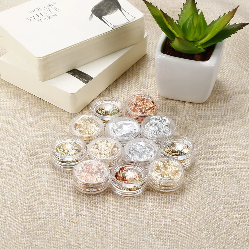 

12 Cans Chameleon Aurora Laser Manicure Mirror Sequin Star Foil Irregular Flash Powder UV Glue Polish Patch Decoration