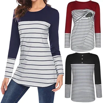 

Women's Pregnancy Long Sleeve Splicing Stripe Nursing Baby Top Clo ropa mujer Clothes For Pregnant Women Dropshipping D4
