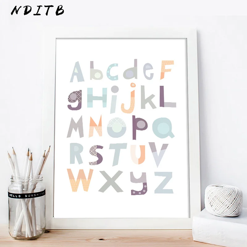 NDITB алфавит от А до Я детская настенная Художественная Картина на холсте Обучающие ABC плакаты и принты скандинавские украшения для детей