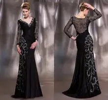 2016 mutter Der Braut Kleider Mit Langen Ärmeln Pailletten Plissee Taft Plus Größe Schwarze Gold Abendkleid M44