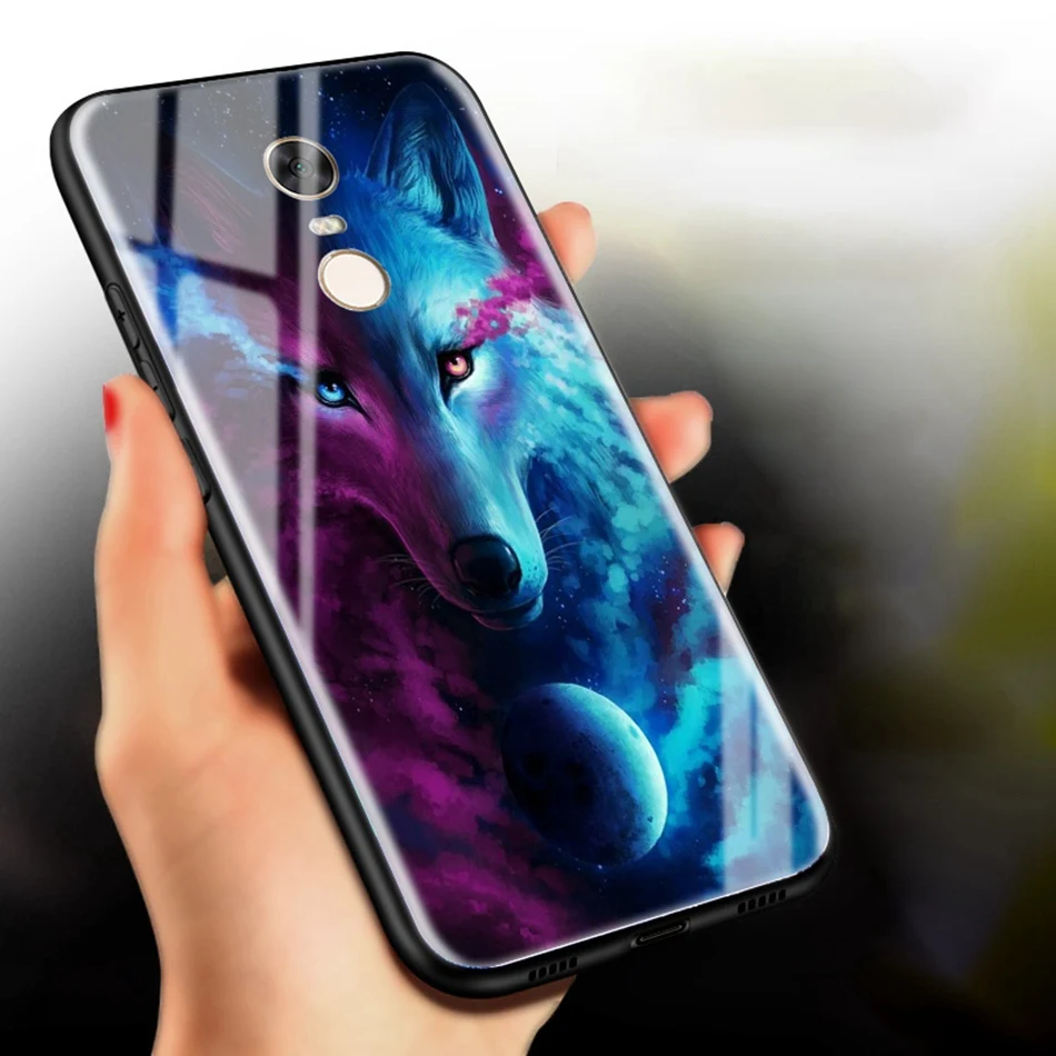 REAOOM Tempered glass phone case for RedMi 5 Plus luxury animal pattern case for Xiaomi RedMi Note 5 pro 4X Mi A1 Mi8 back cover (1)