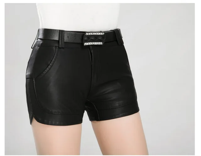 Pu Leather Shorts Lady's Mid-waist 