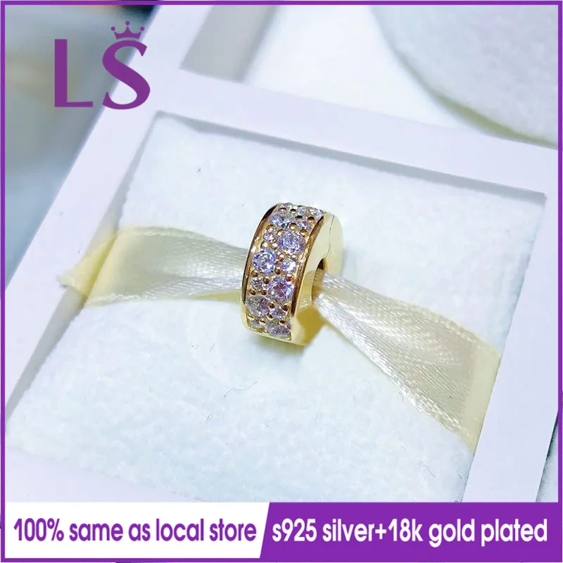 

LS 2018 New 100% Gold Yellow Shining Elegance Clip Charm Fit Original Bracelets Pulseira Encantos Beads DIY Jewelry Gifts N