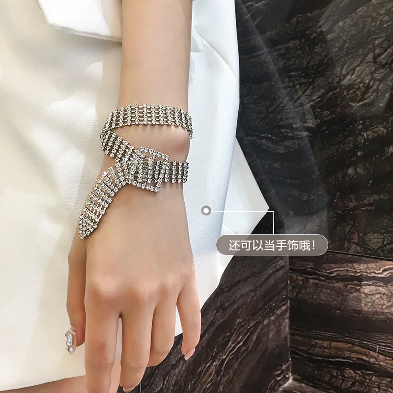 

2019 new brand design full zircon bracelet gold and silver necklace dual-use generous minimalist Korean necklace for women.