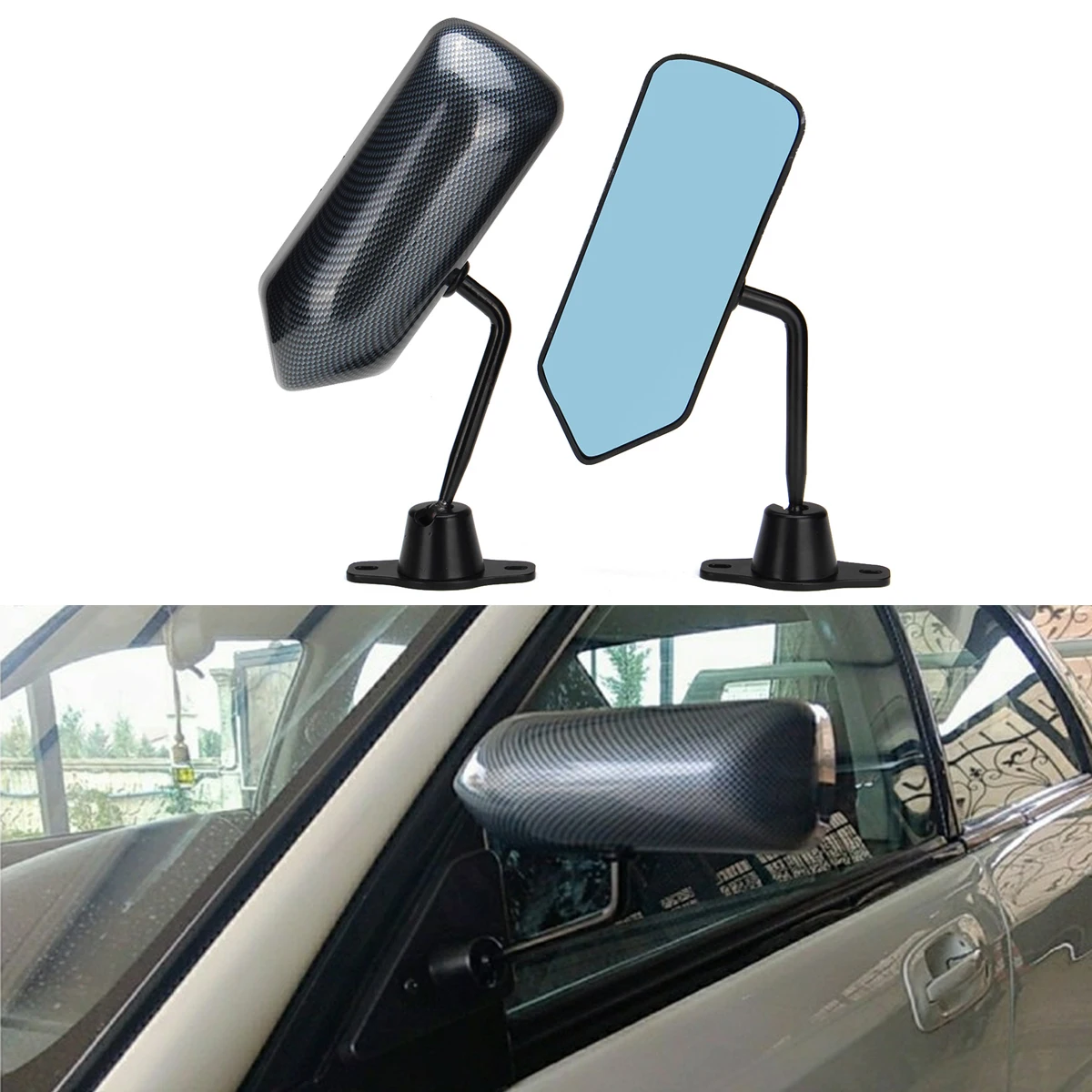 1Pair Universal Car Rearview Mirror Carbon Fiber Autos Blue Rear View