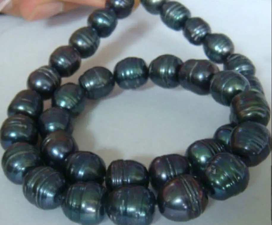 

FREE shipping>>>>BEAUTIFUL 18''10-12MM TAHITIAN GENUINE NATURAL BLACK GREEN PEARL NECKLACE 14K 6.07 6.8 6.09