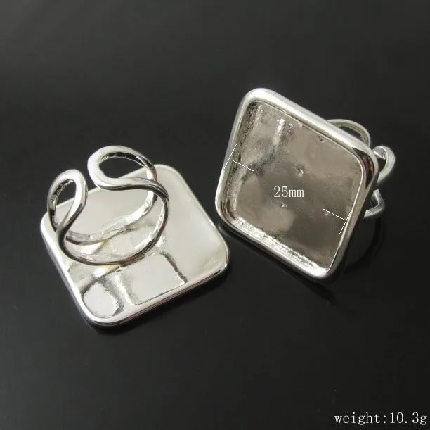 

Free shipping! inside diamere25MM,square, Adjustable Ring Bases Blanks Imitation platinum plated
