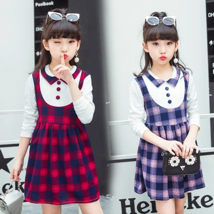 2018 Children Plaid Dresses For Girls Cotton Long Sleeve Dress Autumn