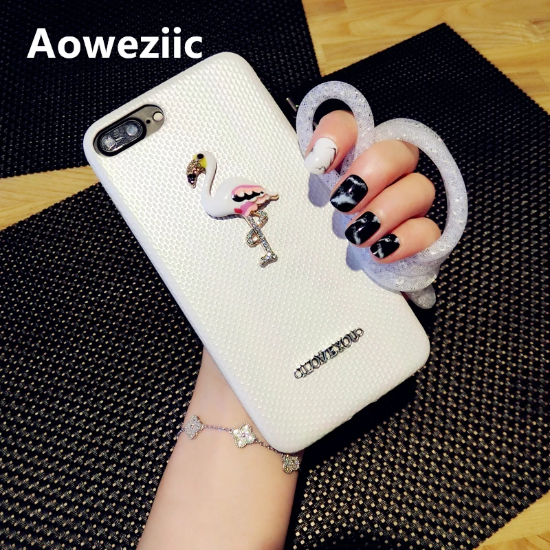 

Korea Tide brand creativity personality Flamingo for iphone 6s 7 phone shell silicone soft shell female lanyard 6plus