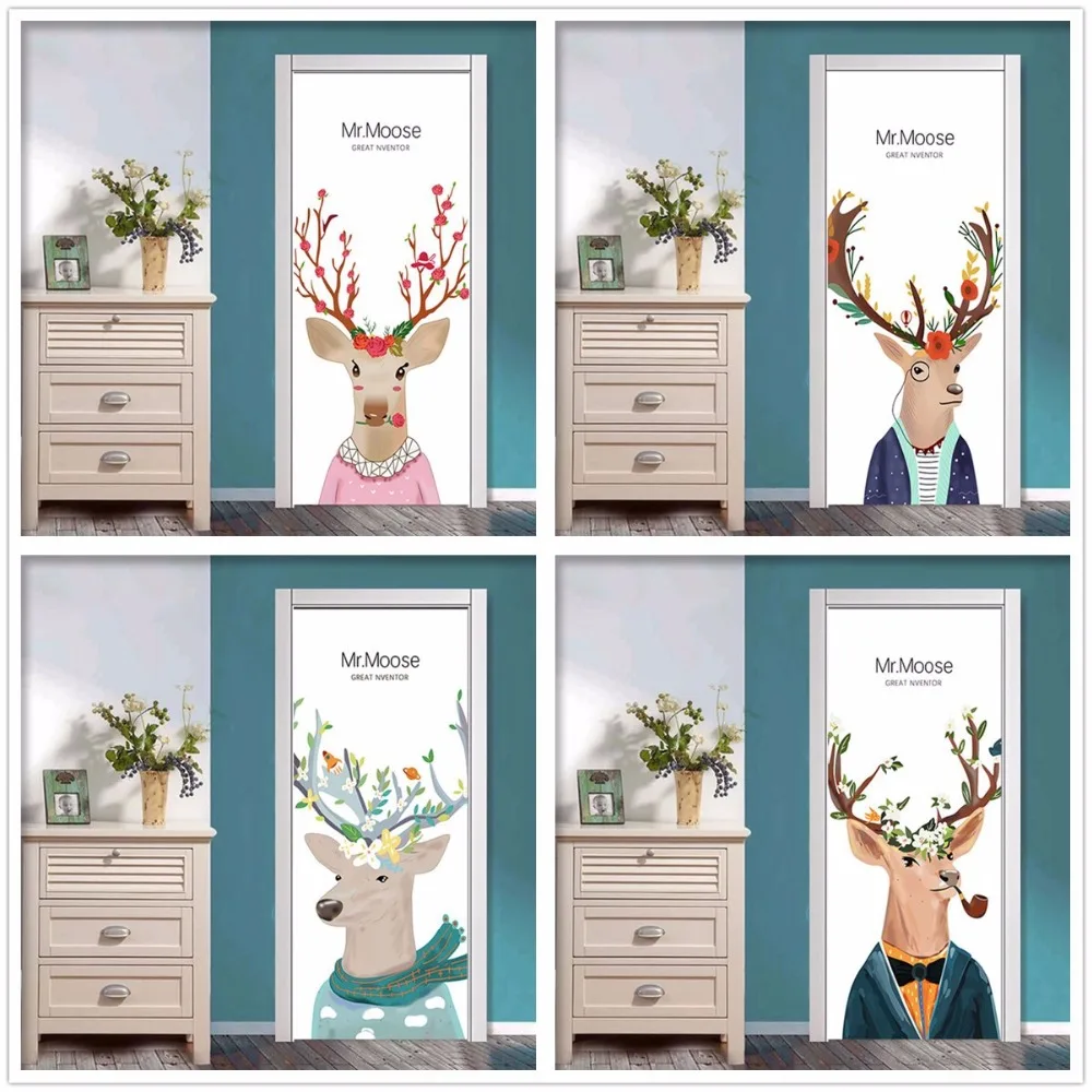 

Nordic Simplicity Deer Head Art Door Mural DIY Renovation For Bedroom Sitting Room Wooden Door Self Adhesive Door Stickers Decal