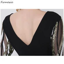 Women V-neck Three Quarter Sleeve Black Sequins DressWhich Had Sparkles All Over It. Lady Nightclub Spangly Mini Dresses.