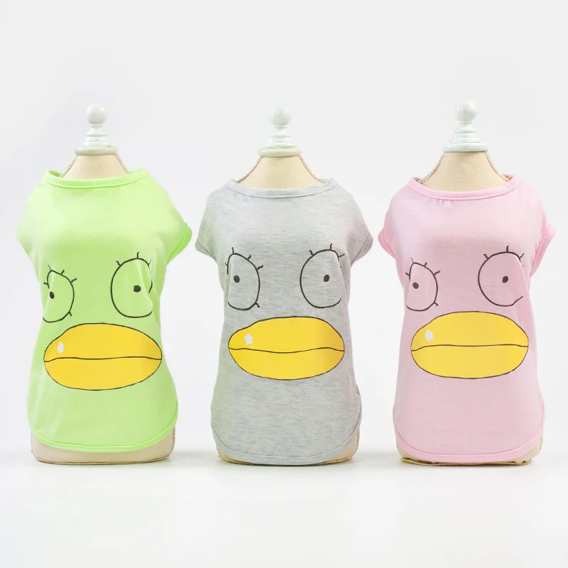 

2019 Cool Summer Vest Dog Clothes Big Mouth Duck Funny Pattern T-shirt for Chihuahua Two Legs Costume Small Pet Product S-XL