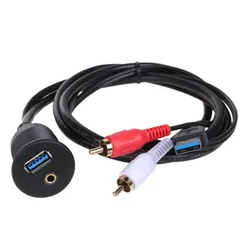 

1m USB 3.0 3.5mm AUX to USB3.0 2 RCA Extension Lead Flush Mount Cable Car Boat Truck Dashboard Panel Extender Cord Wire Line
