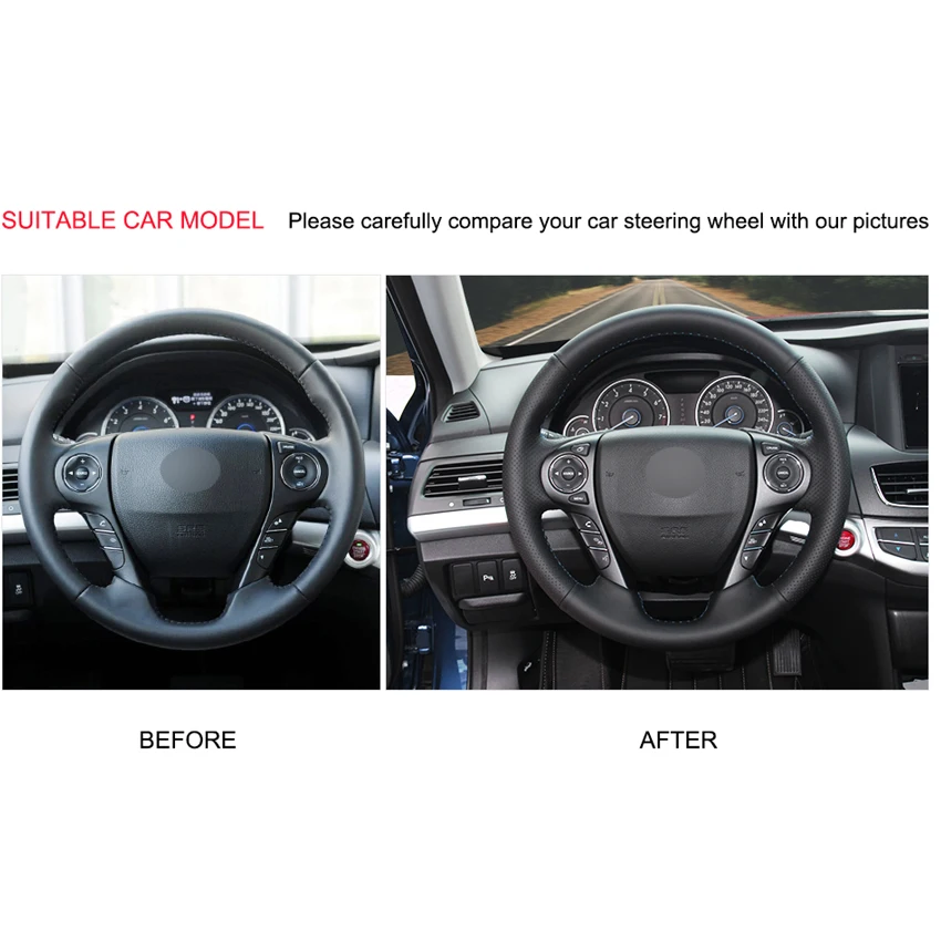 Черный кожаный чехол рулевого колеса автомобиля из микрофибры для Honda Accord 9 2013 2014