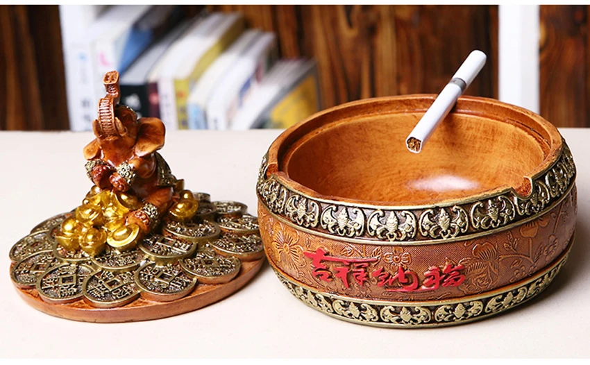 Творческий Китайский благоприятный Смола пепельницы сажи золы ёмкость для хранения Lucky дым пепельница с крышкой домашнего декора туристический сувенир