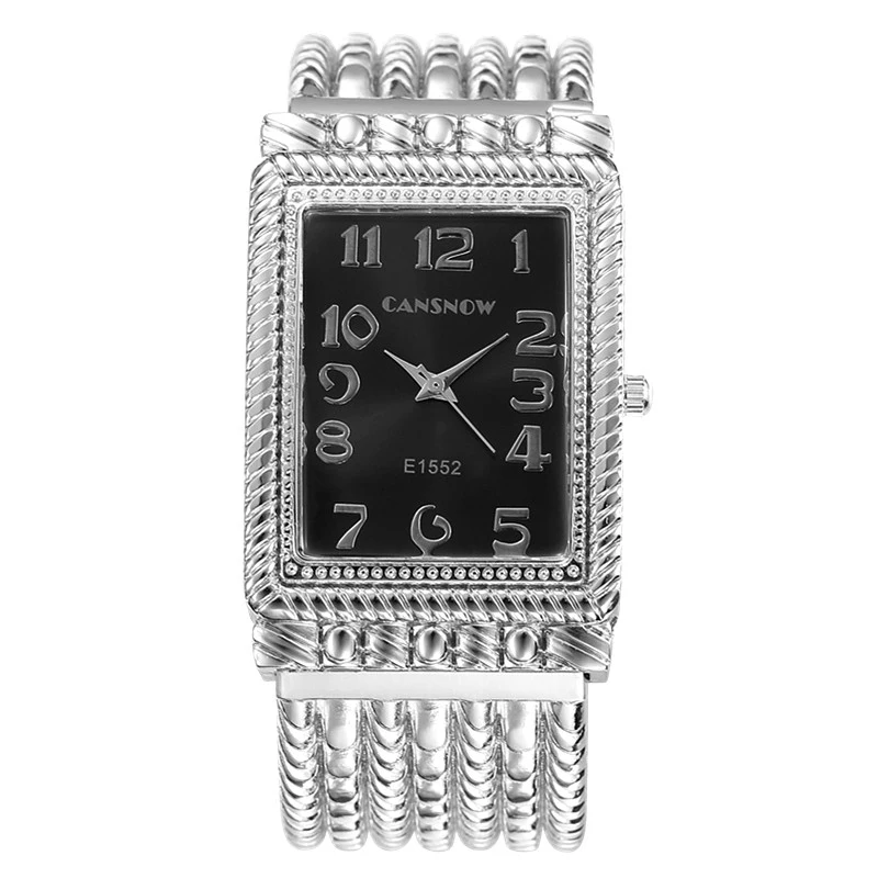 Reloj De Mujer Топ Женская мода Бизнес платье Роскошные наручные часы Прямоугольные широкие стальные цепи ремешок женские кварцевые часы - Цвет: Silver Black