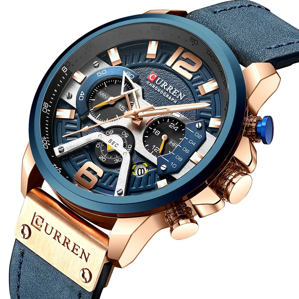 

CURREN Brand Mens Watches Top Brand Luxury Chronograph Men Watch Leather Luxury Waterproof Sport Watch Men Clock Man Wristwatch