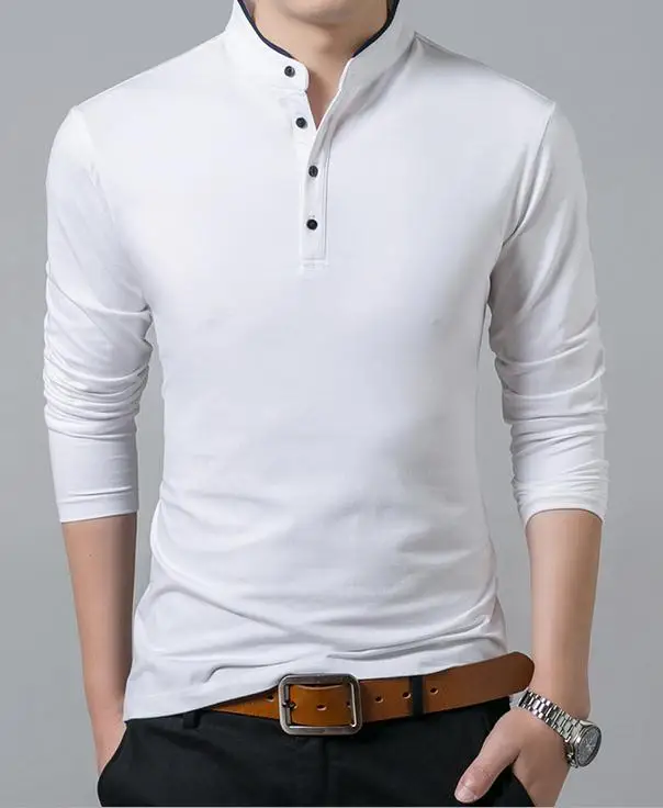 Хлопковая рубашка-поло для мужчин, новая классическая мужская рубашка поло с длинным рукавом, Весенняя Мужская брендовая рубашка Camisa Polo Masculina размера плюс 3XL - Цвет: white