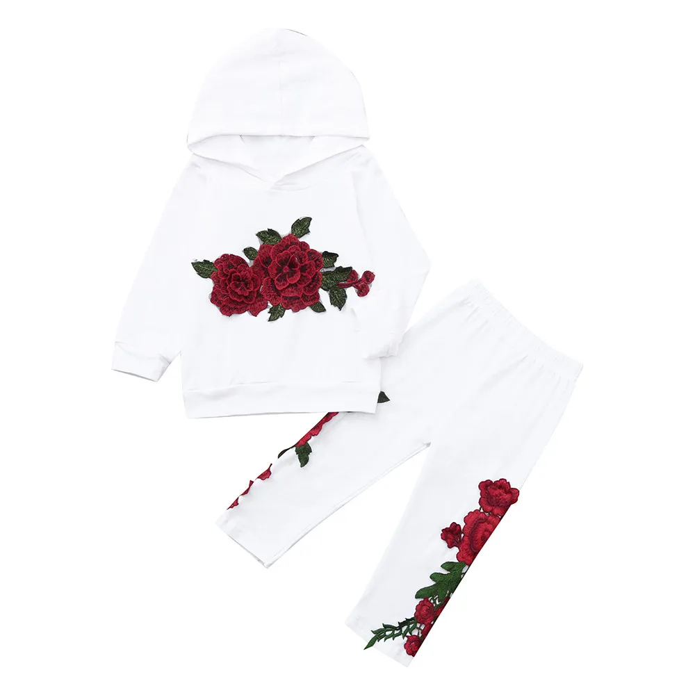 Цветочный принт с розой для маленьких мальчиков и девочек, толстовка + штаны, одежда