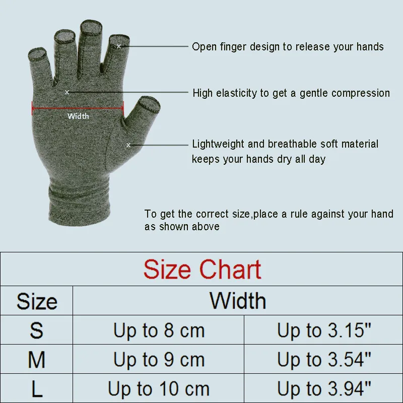 Grey Women Men Therapy Compression Open Fingers Gloves Hand Arthritis Joint Pain Relie Cotton Elastic Hand Gloves