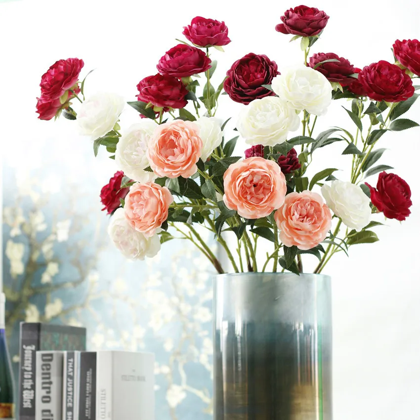 artificial flower peony silk rose wedding home decoration white pink red   (19)