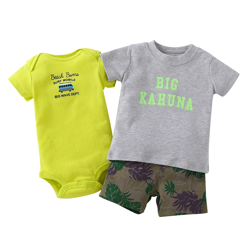2018 Real Fashion Cotton Canvas For Bebes New Model 3-piece Bodysuit & Pant Set . Baby Boy Girl Summer Clothes ,baby Clothing