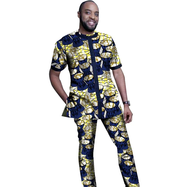 African Print Clothing Men Tops+Trousers Sets Shirts And Pants Festive ...