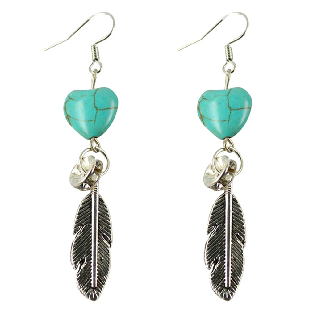 2017 Бохо антикварные женские серьги в виде сердца с резным пером|dangle earrings|feather dangle