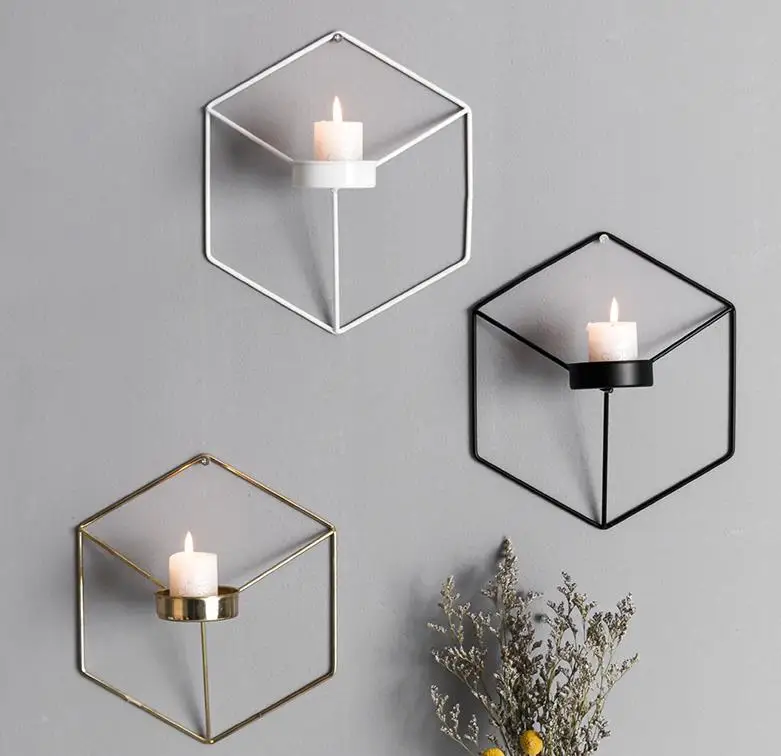 Bianco GROOMY Portacandele Nordic Style 3D Geometric Candlestick Metal Wall Sconce Home Decor Ornament Regali 